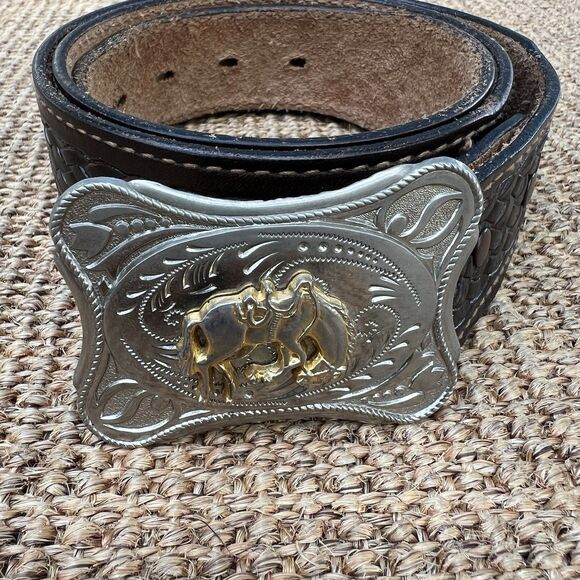 Vintage Textan Western Braided Belt & Bronco Buckle - Picture 2 of 7